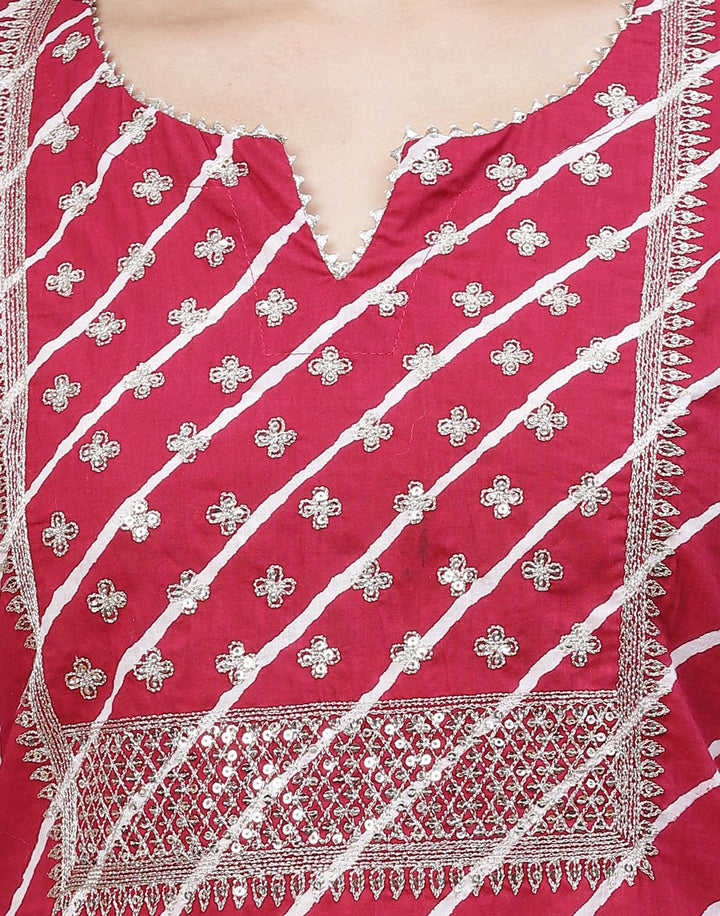 Embroidered Yoke Cotton Printed Kurti Pant Set