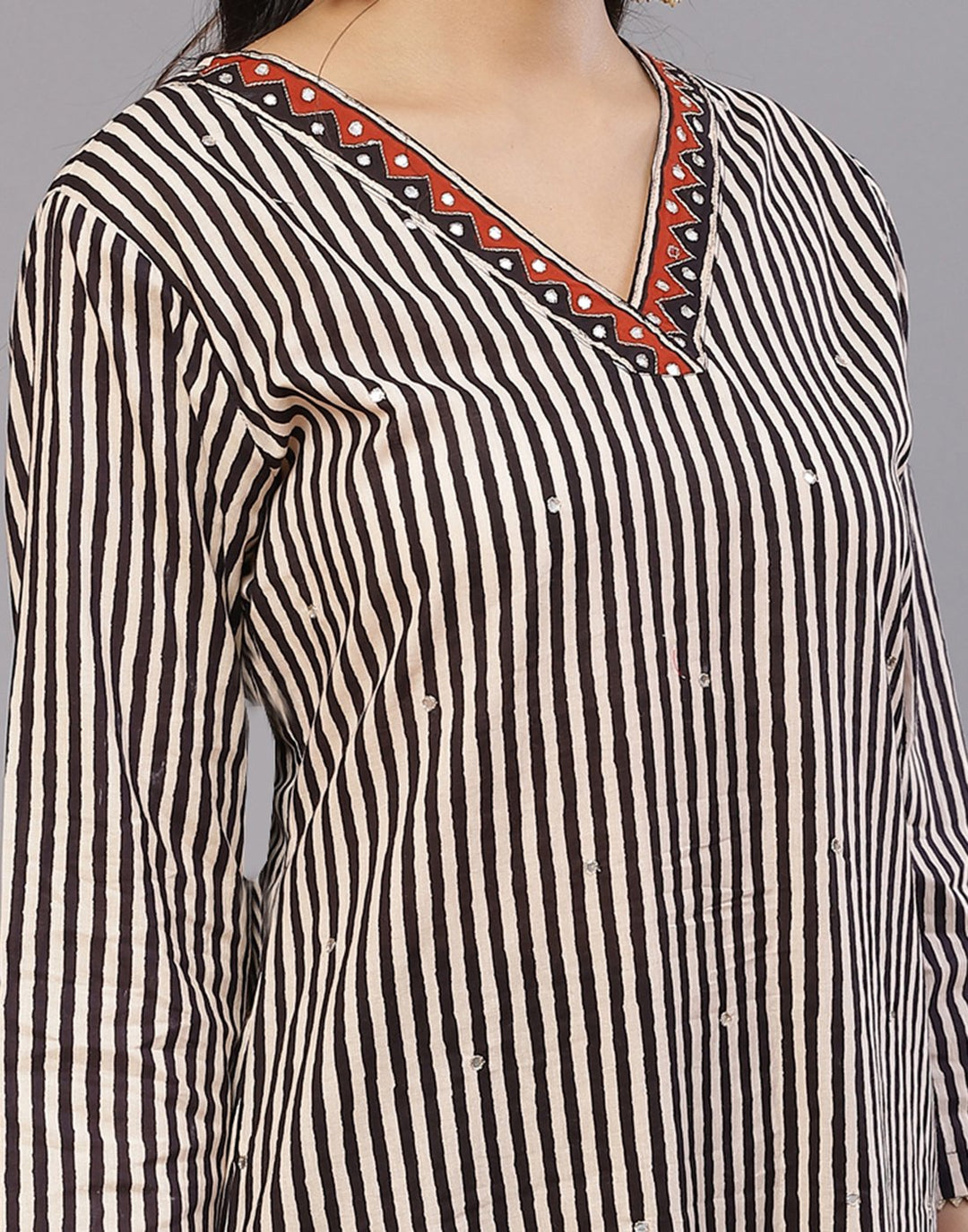 Cotton Striped Kurti Pant Set