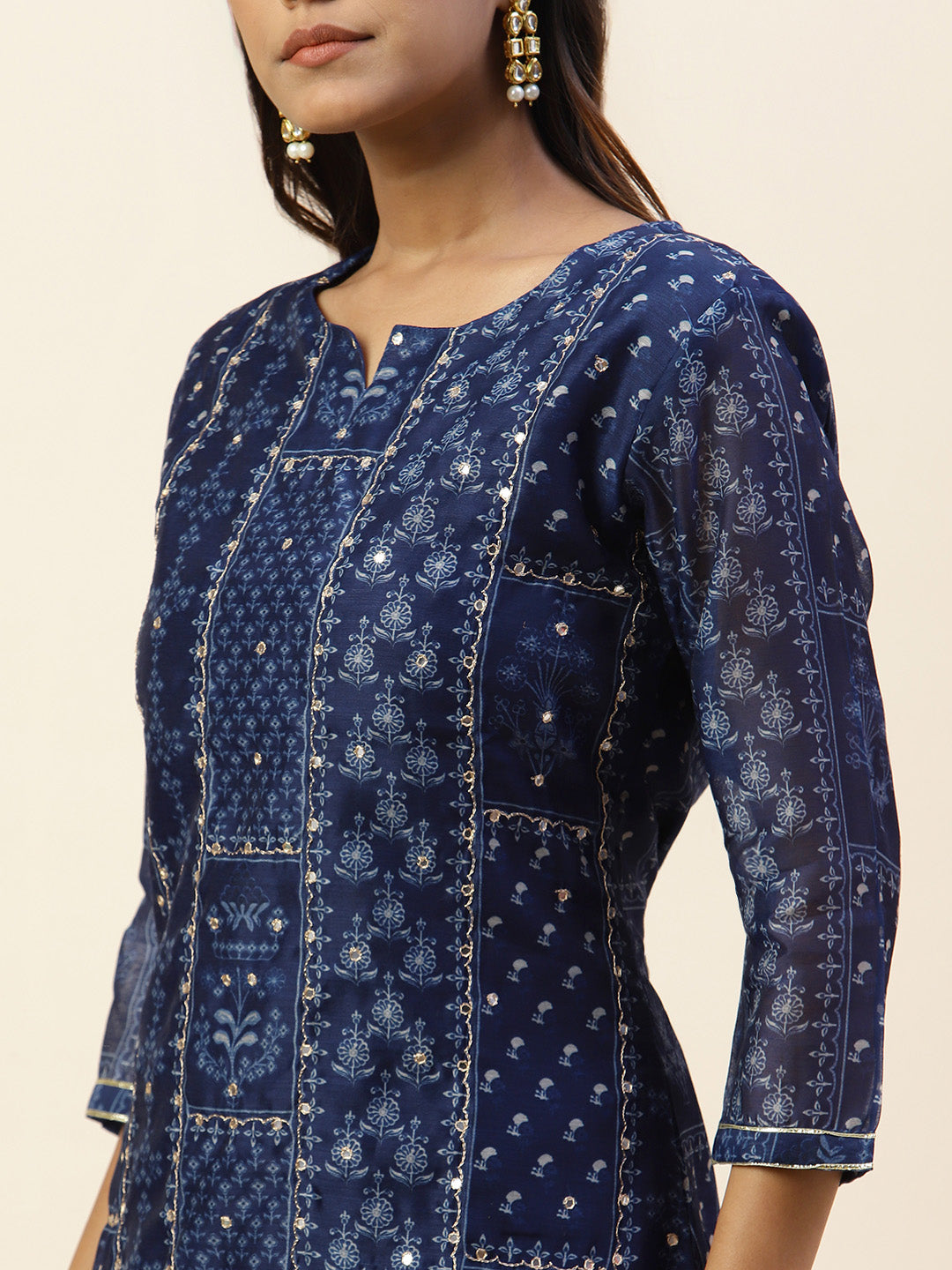 Printed Chanderi Kurta With Pants