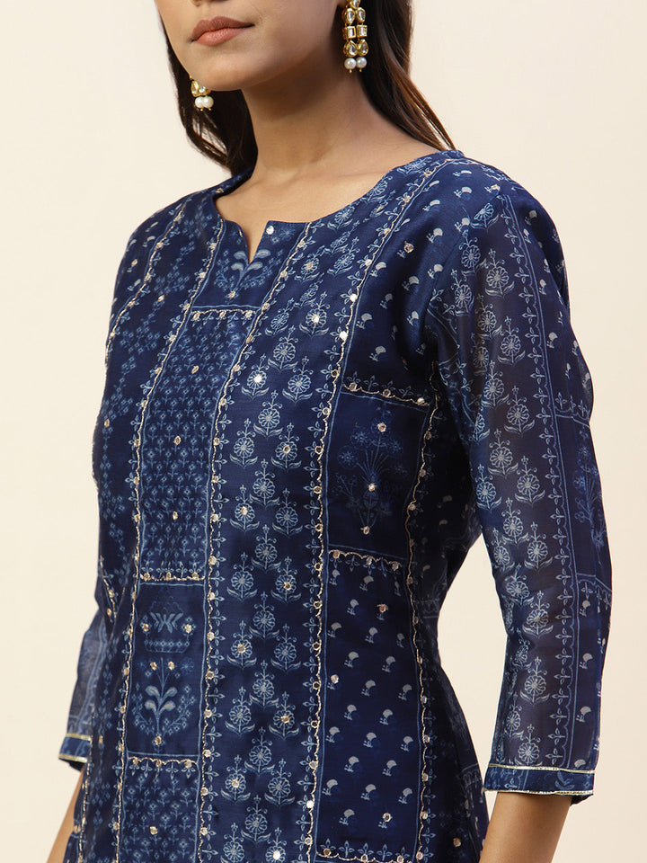 Printed Chanderi Kurta With Pants