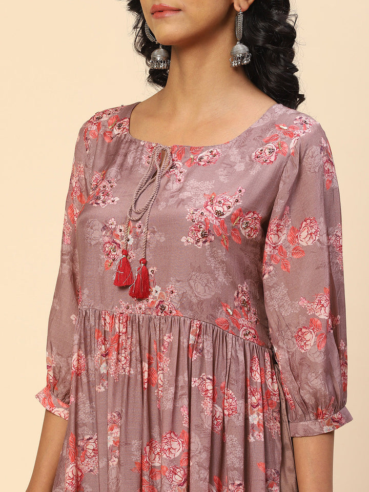 Floral Printed Muslin Kurta With Sharara