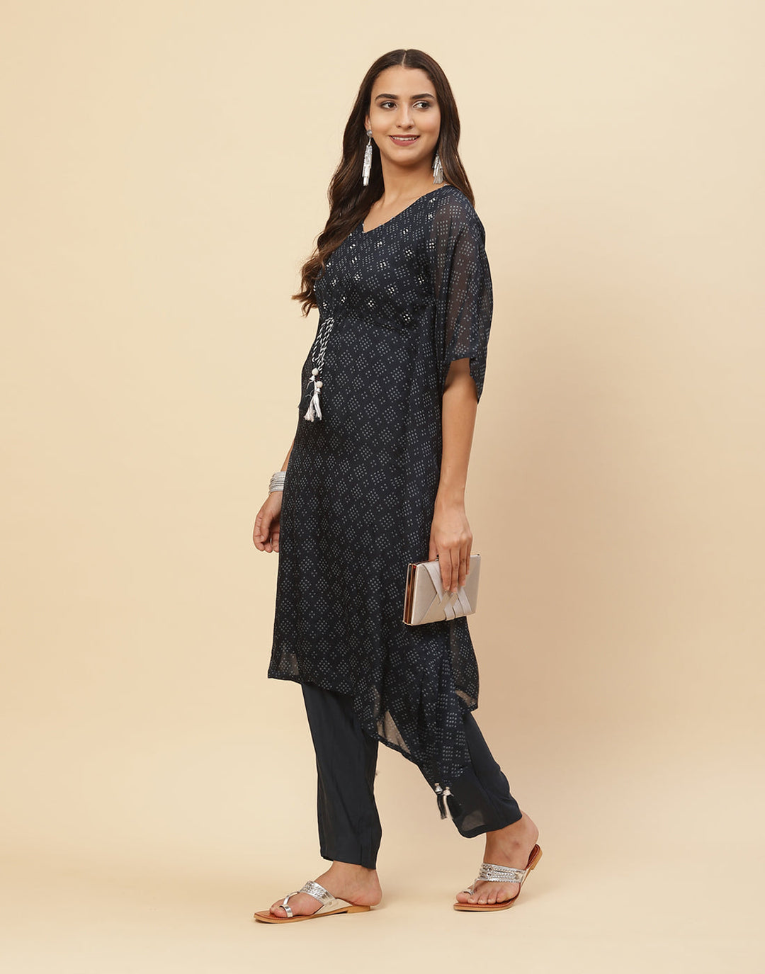 Printed Organza Kaftan Kurti With Pant