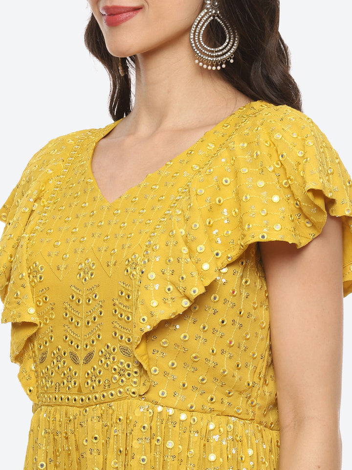 Mirror Booti Georgette Net Dupatta Gown Dress