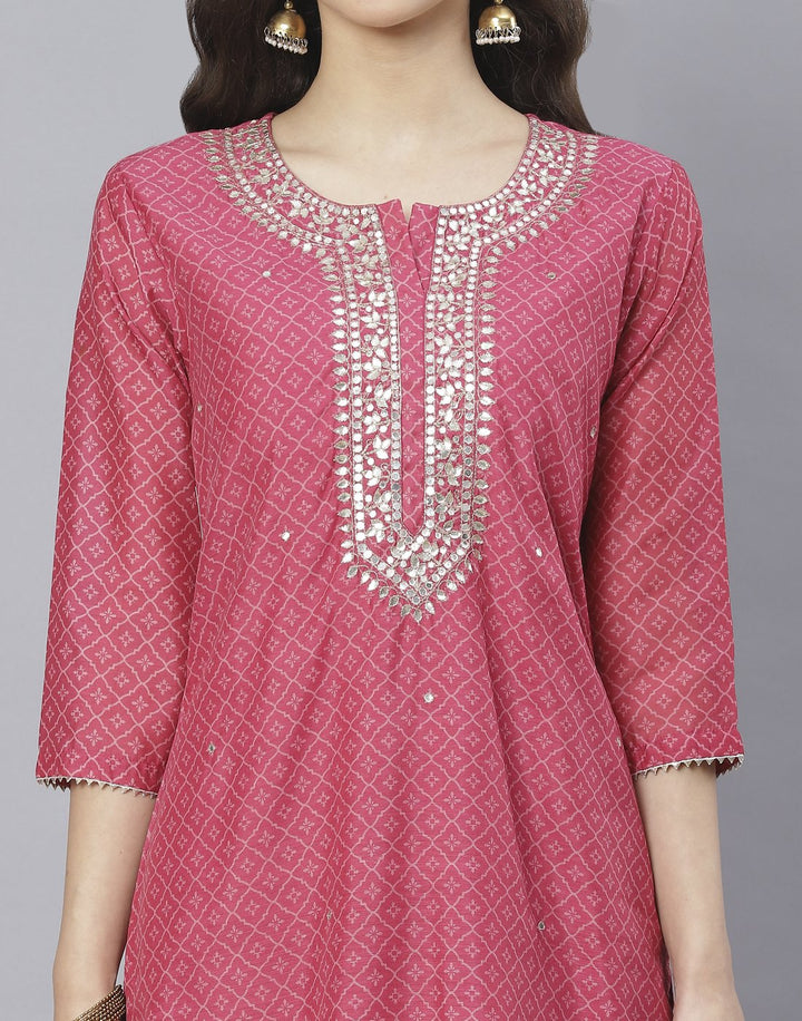 Rani and Navy Blue Cotton Chanderi Salwar Kameez