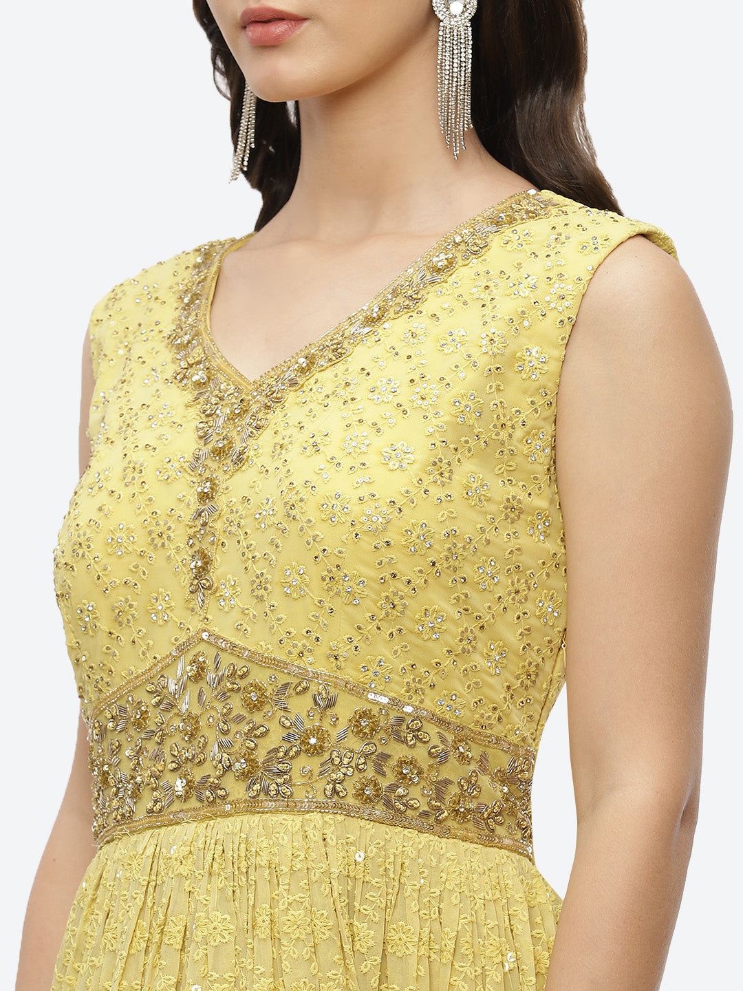Embroidered Georgette Anarkali Kurta With Churidar &amp; Dupatta