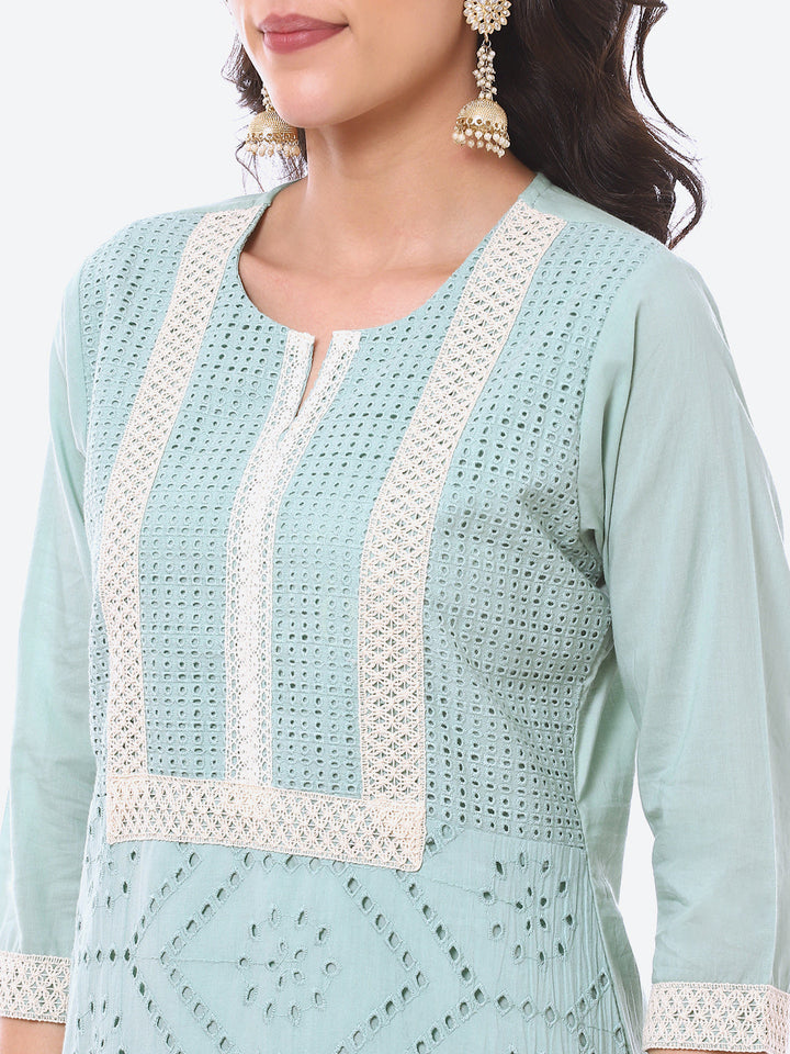 Cut Work Cotton Kurta With Pant