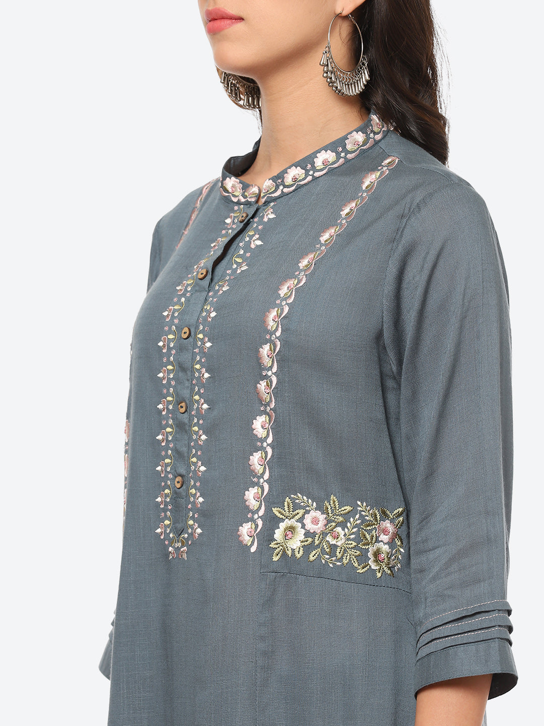 Resham Neck Embroidered Cotton Kurta With Pant