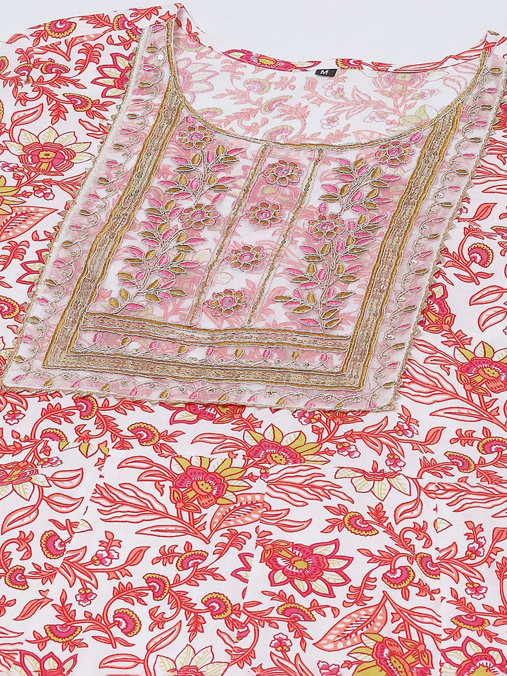 Floral Print Cotton Suit Set With Dupatta