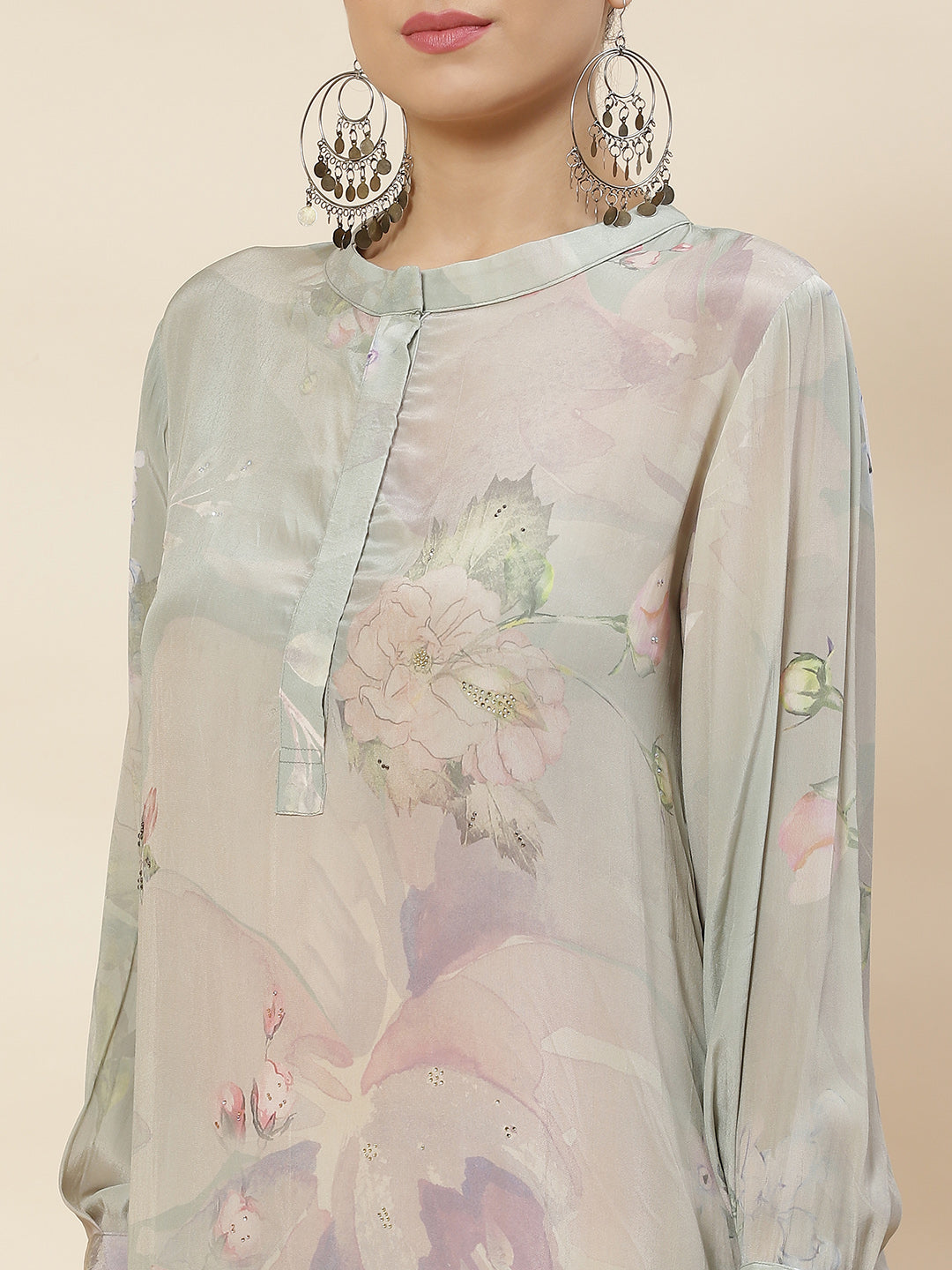 Printed Crepe Kurta With Pants