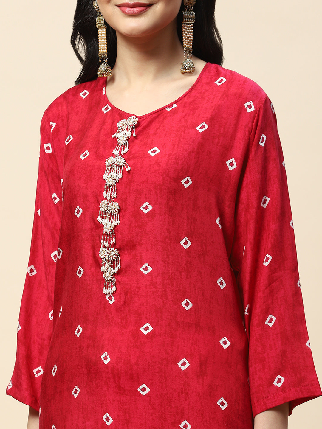 Printed With Yoke Embroidered Muslin Kurta