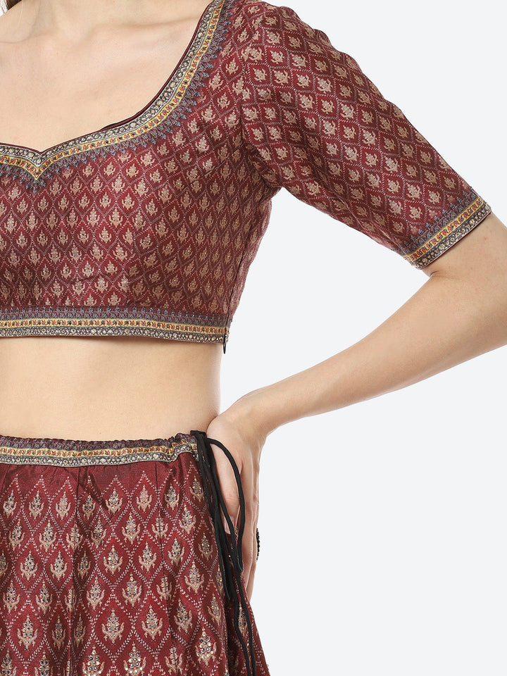 Floral Digital Printed Tussar Silk Choli With Lehenga &amp; Net Dupatta