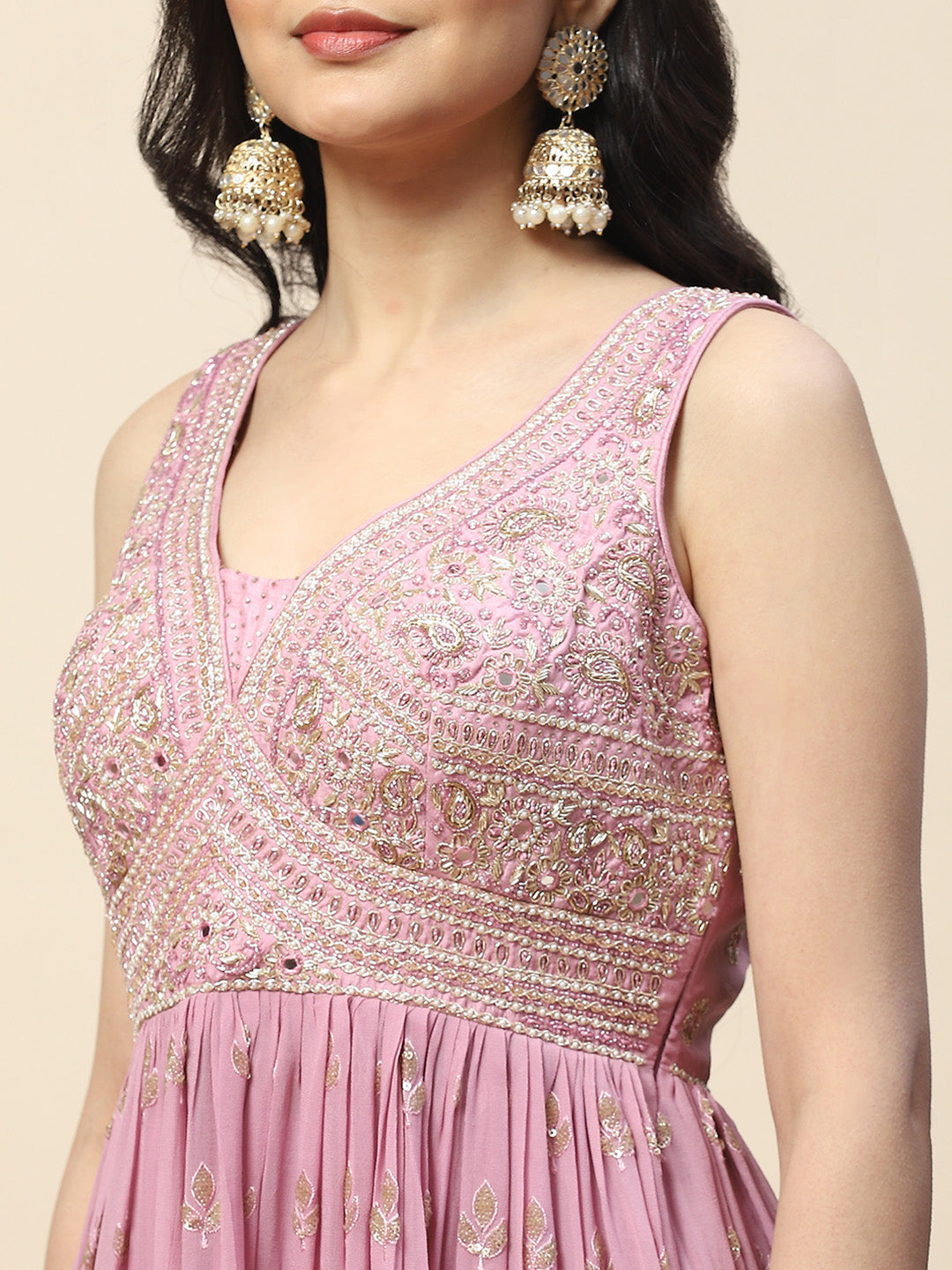 Resham Sequin Embroidered Georgette Kurta With Palazzo &amp; Dupatta
