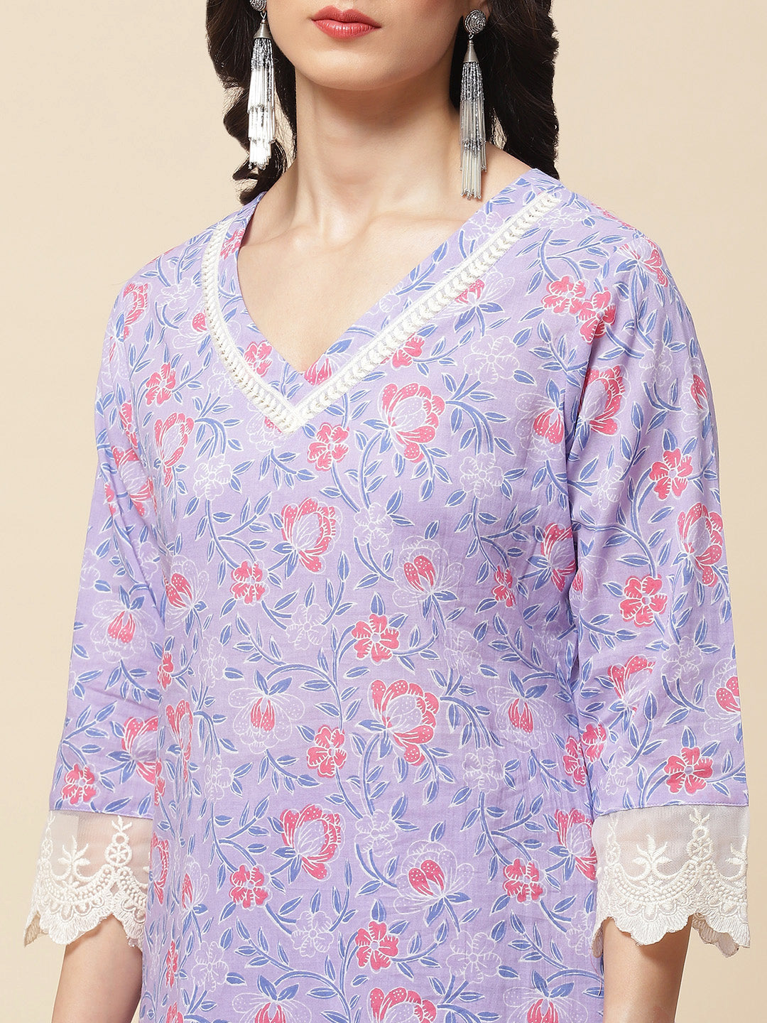 Floral Printed Cotton Kurta With Sharara