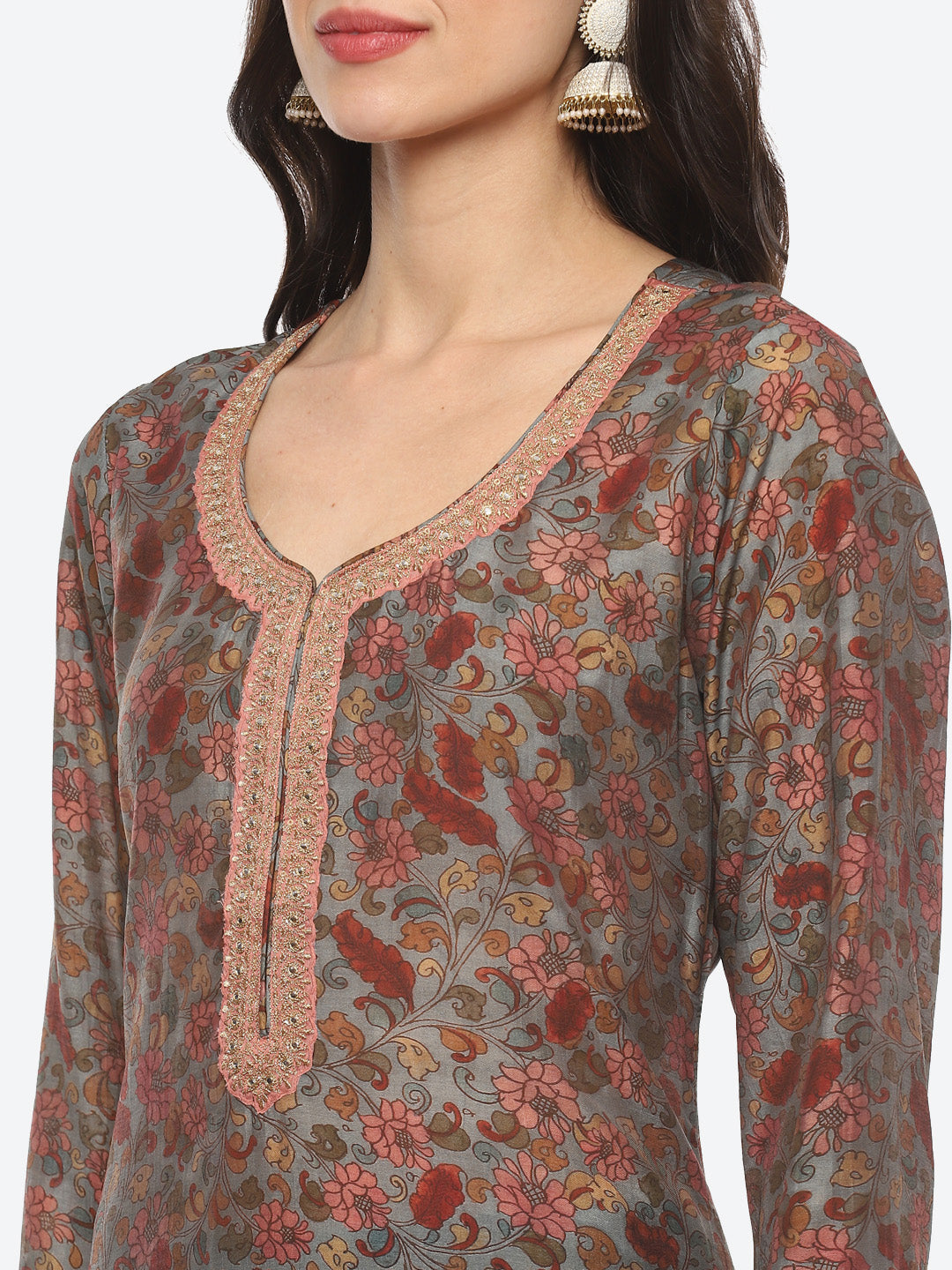 Sequin Yoke Printed Muslin Kurta With Pant