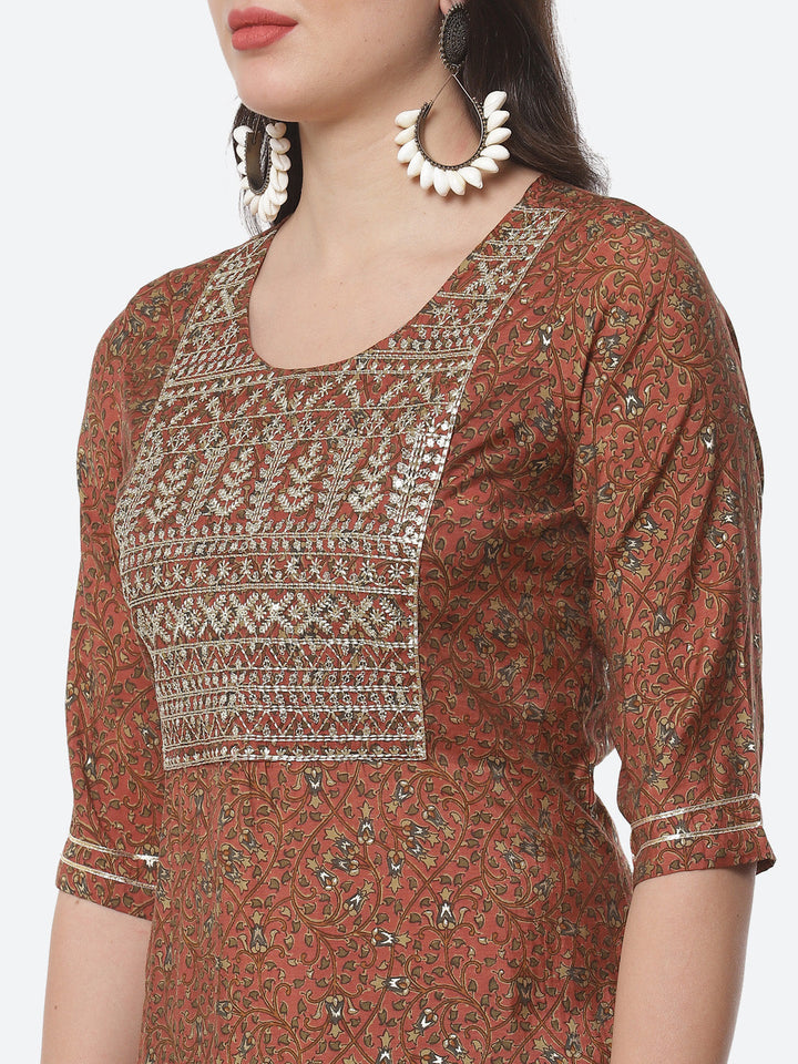 Cotton Muslin Printed Straight Kurti with Pant and Dupatta