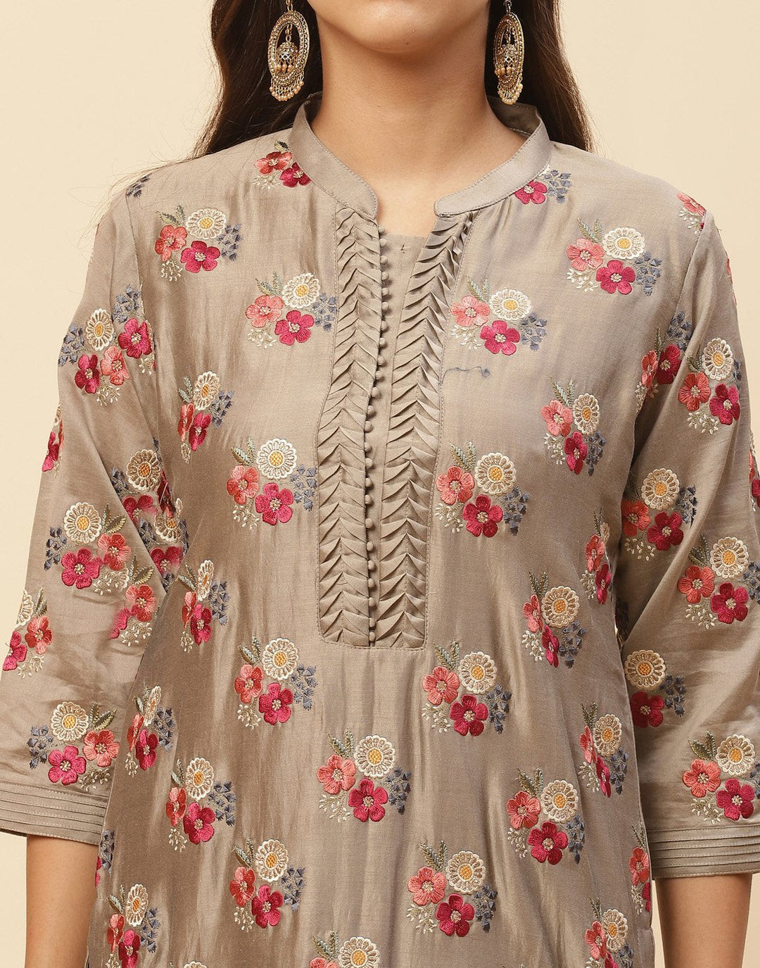 Resham Booti Embroidered Cotton Chanderi Stitched Salwar Kameez With Chanderi Dupatta