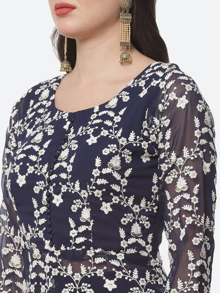 Resham Jaal Embroidered Georgette Kurta With Palazzo &amp; Dupatta