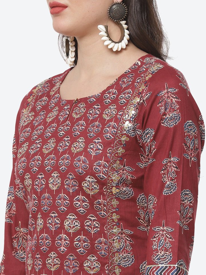 Booti Sequence Cotton Kurti With Afghani Pant