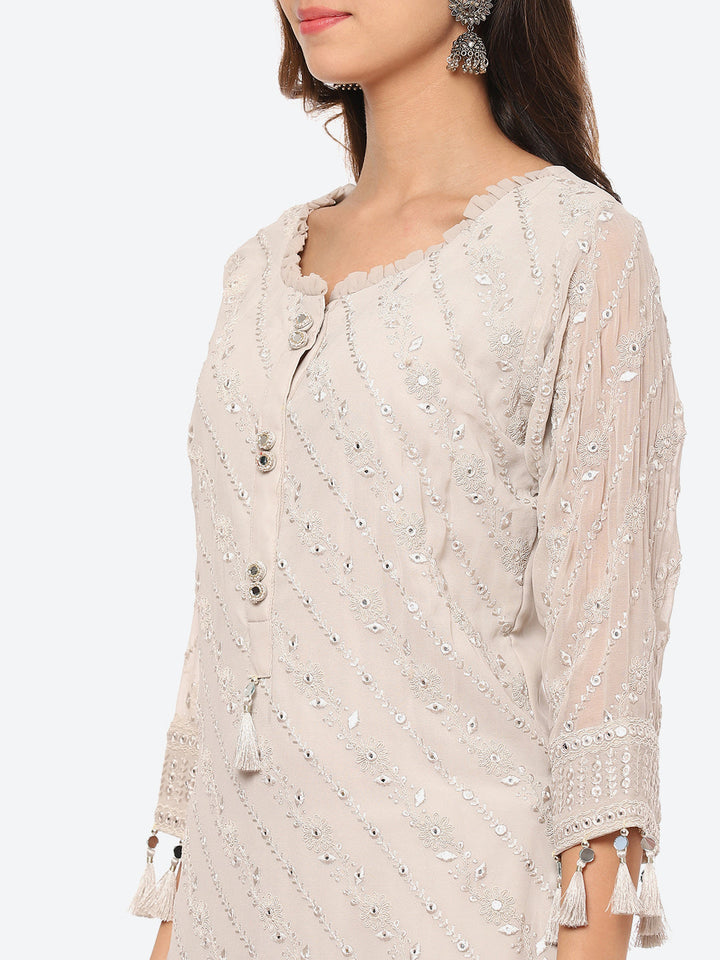 Resham Mirror Georgette Kurta With Palazzo