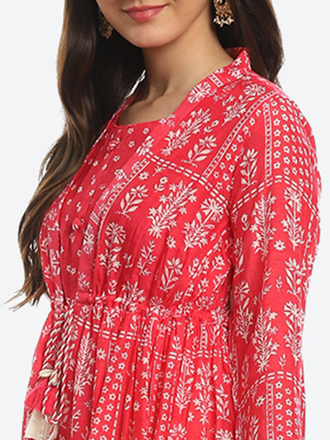 Floral Printed Muslin Kurti With Pant &amp; Jacket