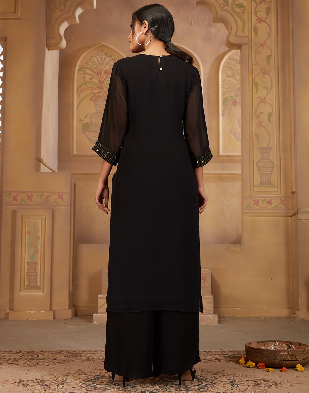 MBZ Meena Bazaar-Black Georgette Kurti