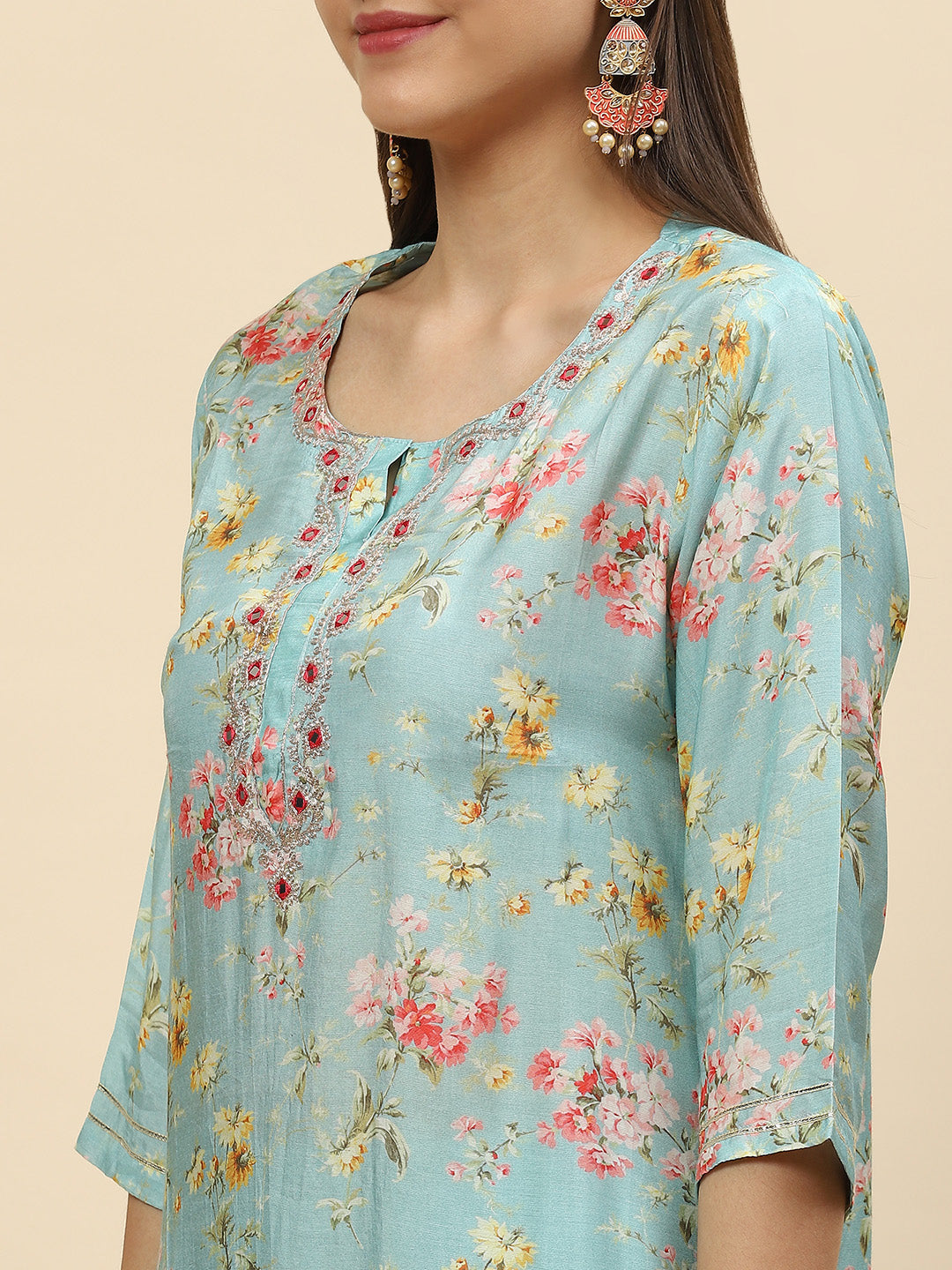 Floral Printed Muslin Kurta With Pants