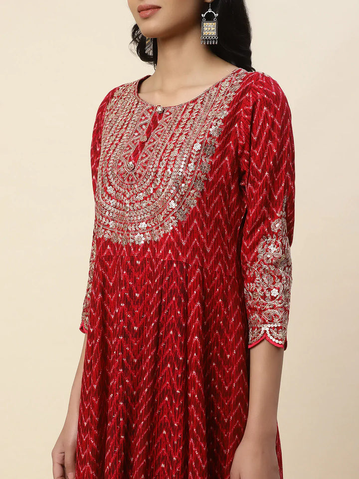 Neck Embroidered Cotton Kurta With Pants &amp; Dupatta