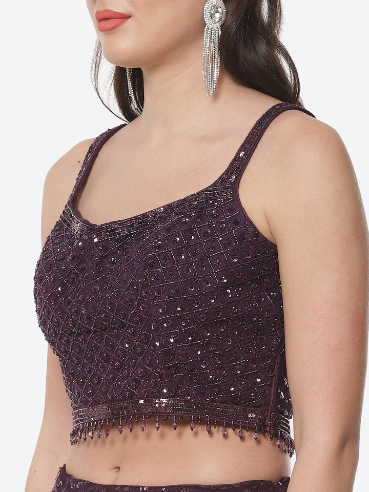 Sequin Net Lehenga Choli With Tassels Dupatta