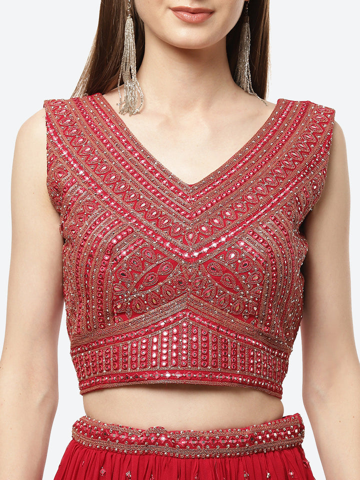 Resham Mirror Georgette Lehenga With Choli and Net Booti Dupatta