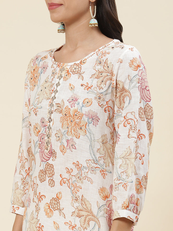 Floral Printed Muslin Kurta