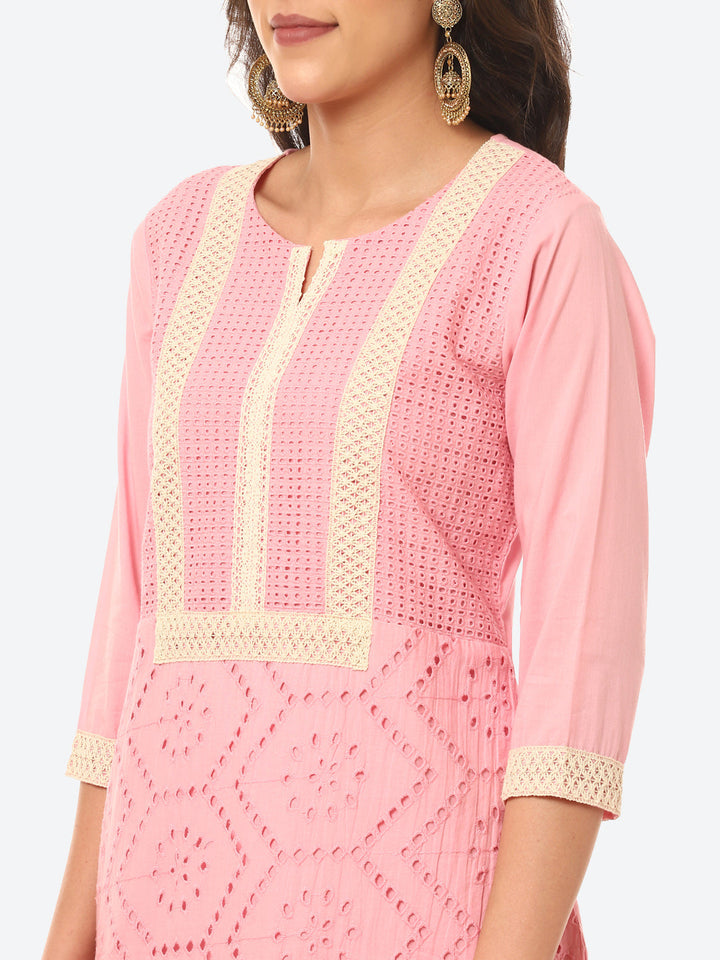 Cut Work Cotton Kurta With Pant