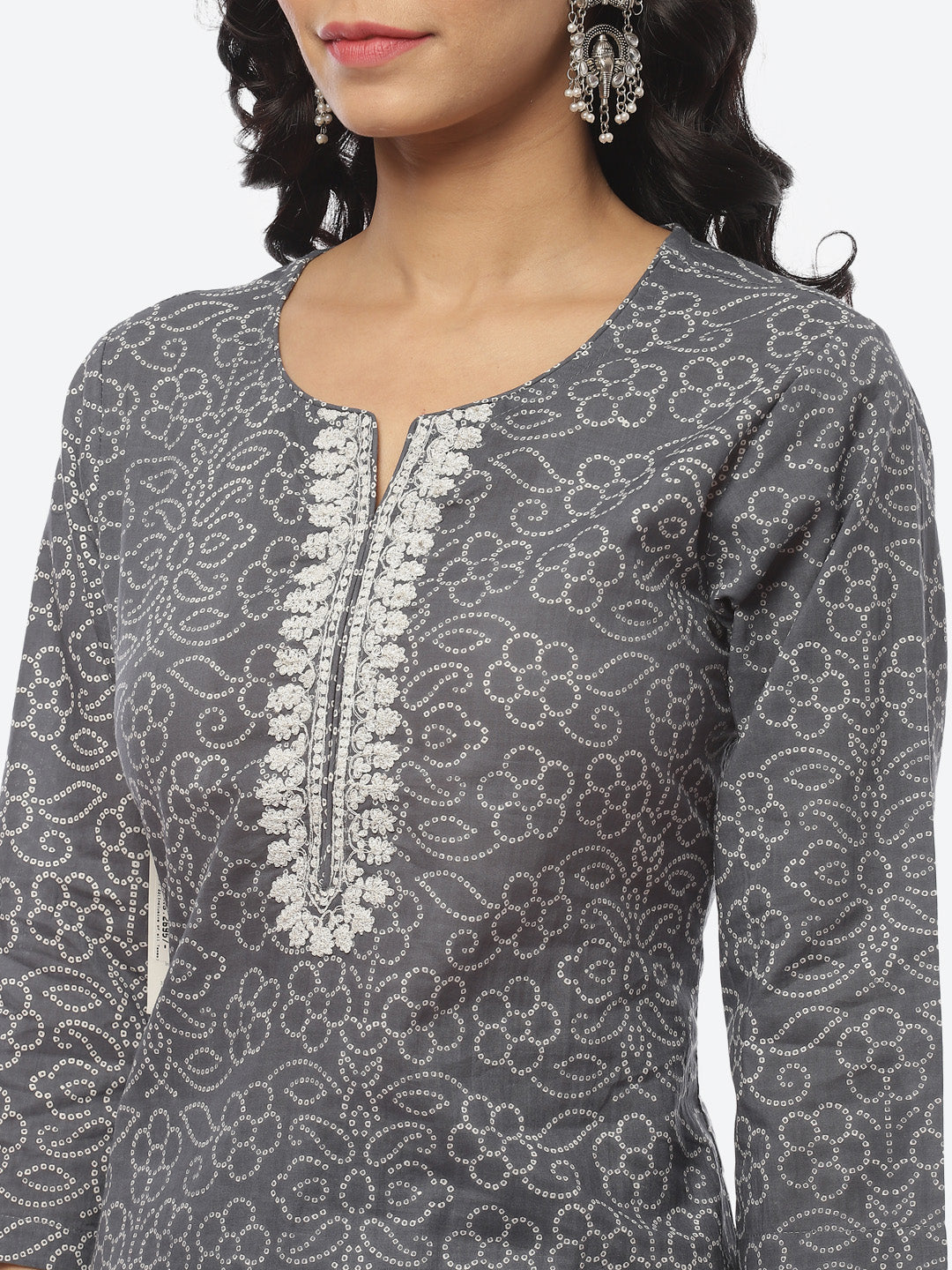 Printed Zari Neck Cotton Kurti With Pant