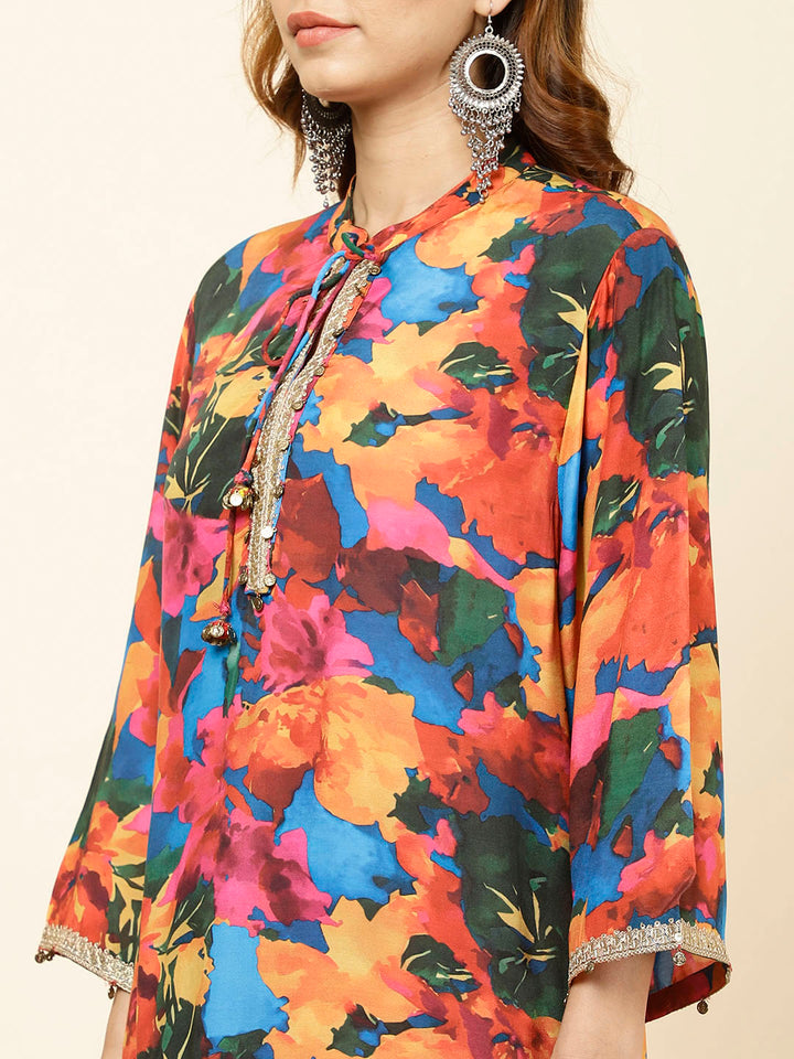 Floral Printed Muslin Kurta With Pants