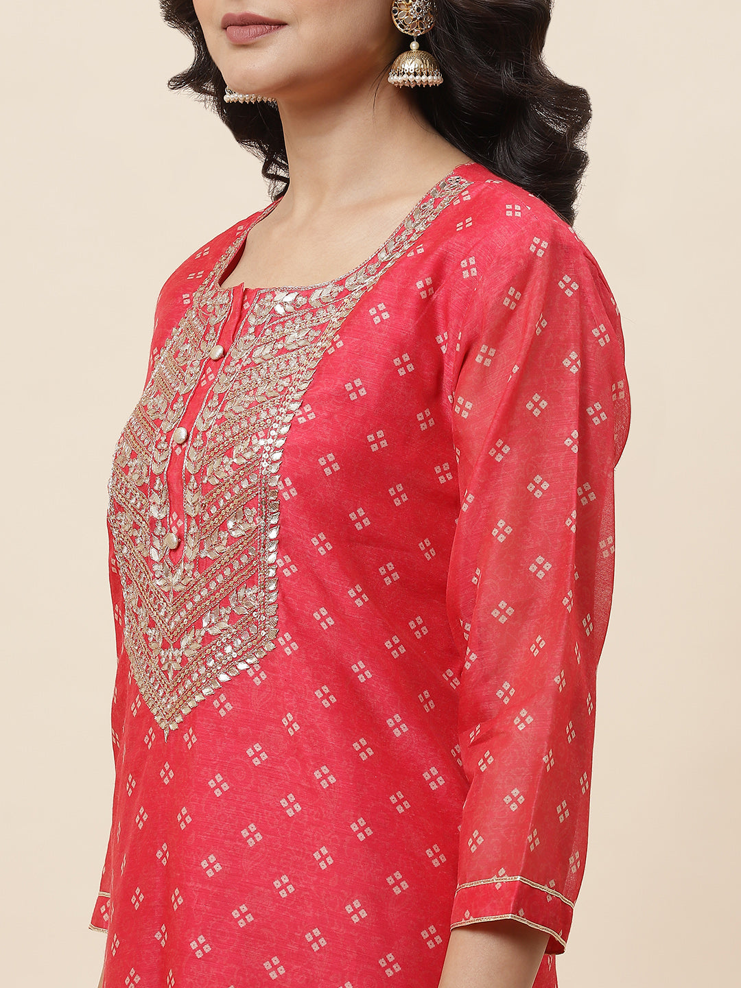 Bandhani Printed Chanderi Kurta With Pants &amp; Dupatta