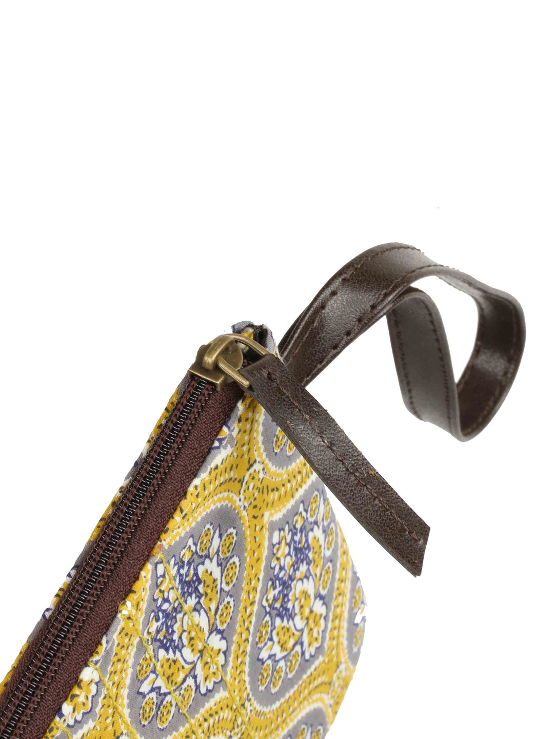 Yellow Printed Cotton Handbag With Pouch