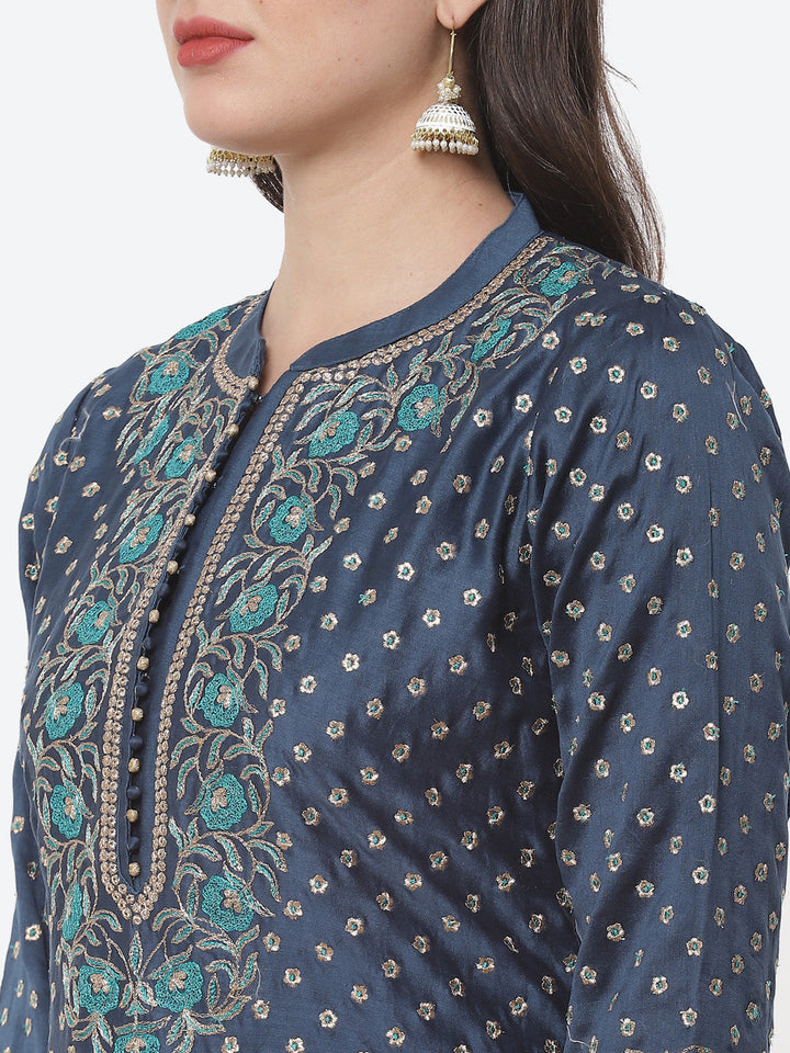 Embroidered Cotton Chanderi Stitched Salwar Kameez With Embroidered Dupatta