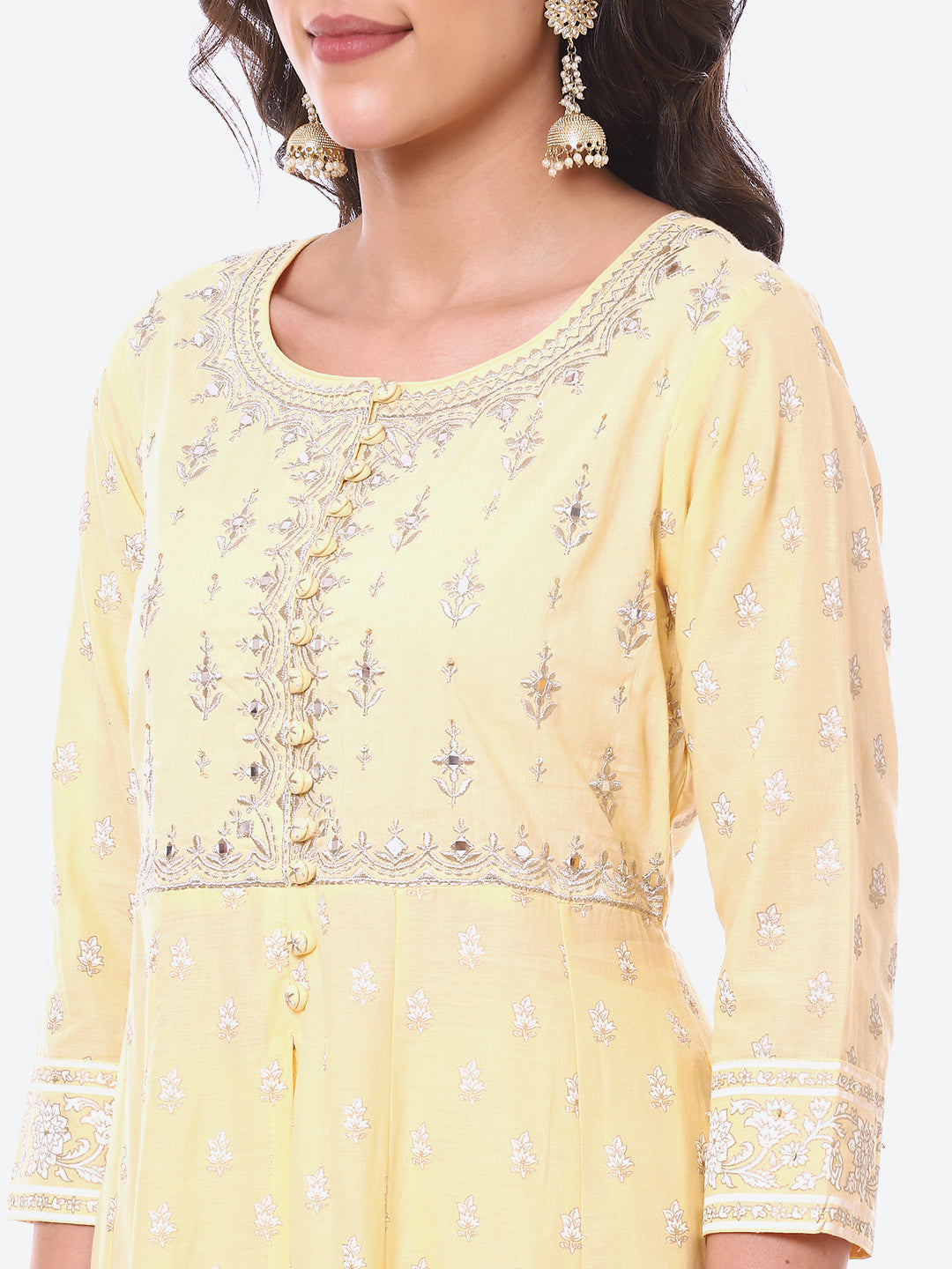 Resham Work Floral Cotton Anarkali With Palazzo