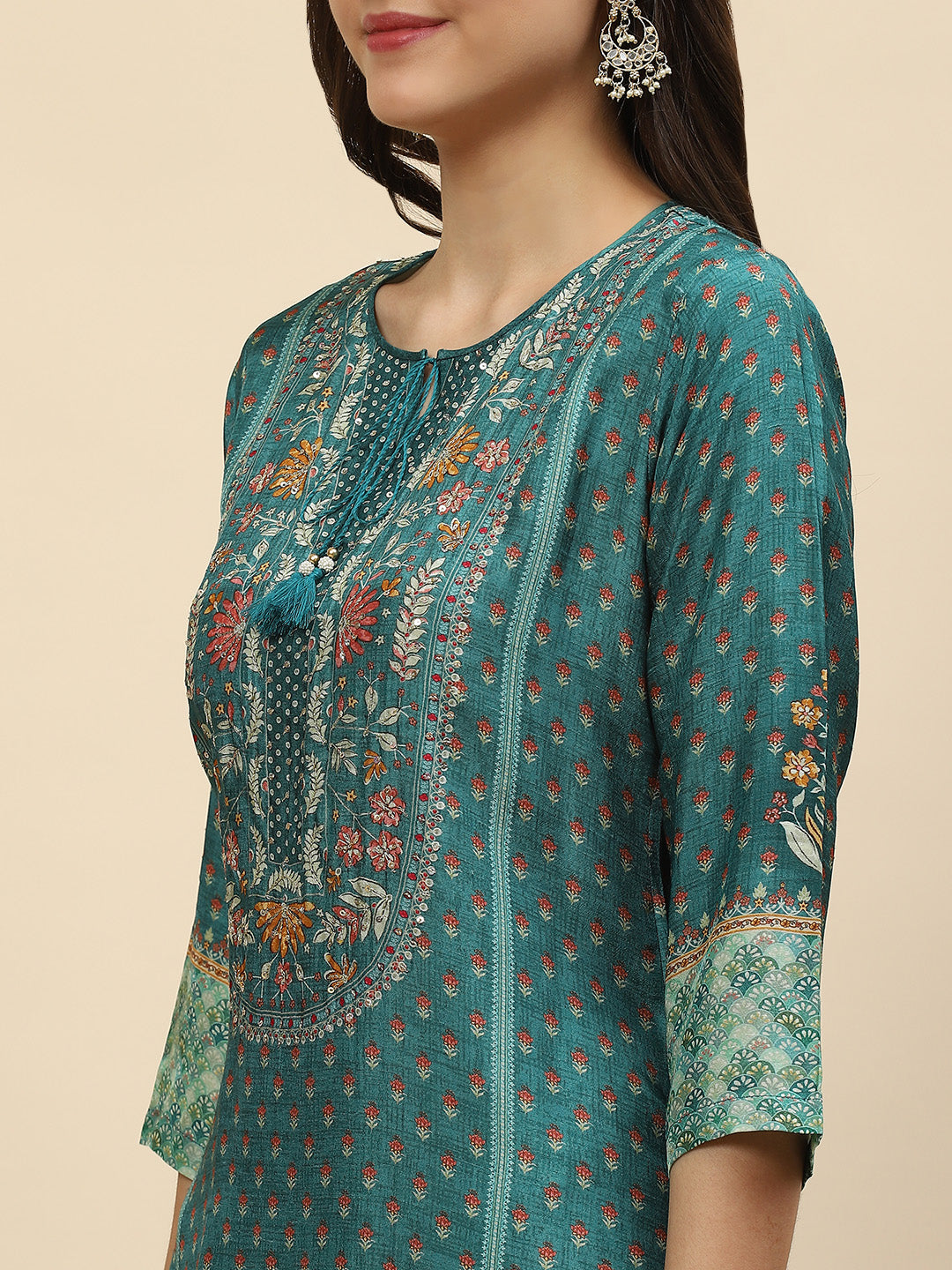 Neck Embroidered &amp; Printed Handloom Kurta