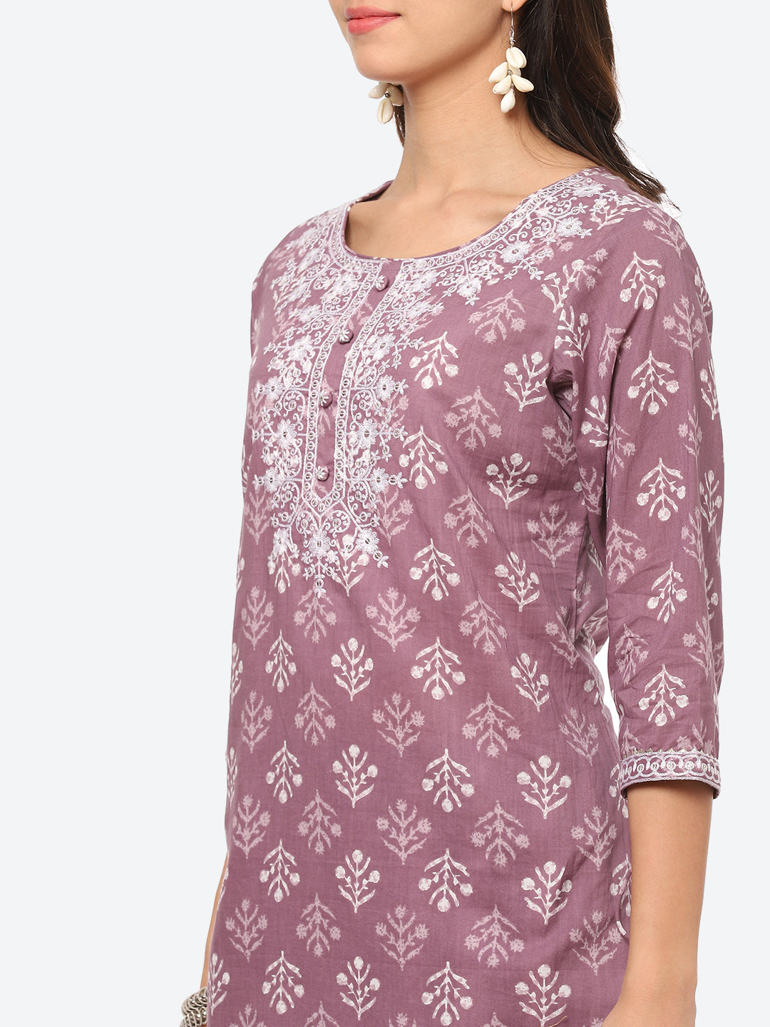 Sequin Work Printed Cotton Kurta With Pant