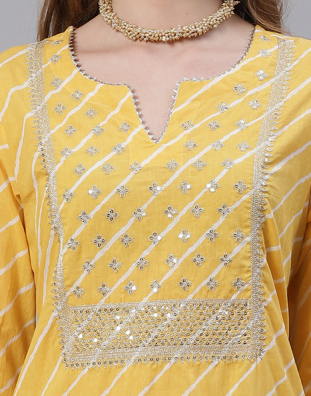 Embroidered Yoke Cotton Printed Kurti Pant Set