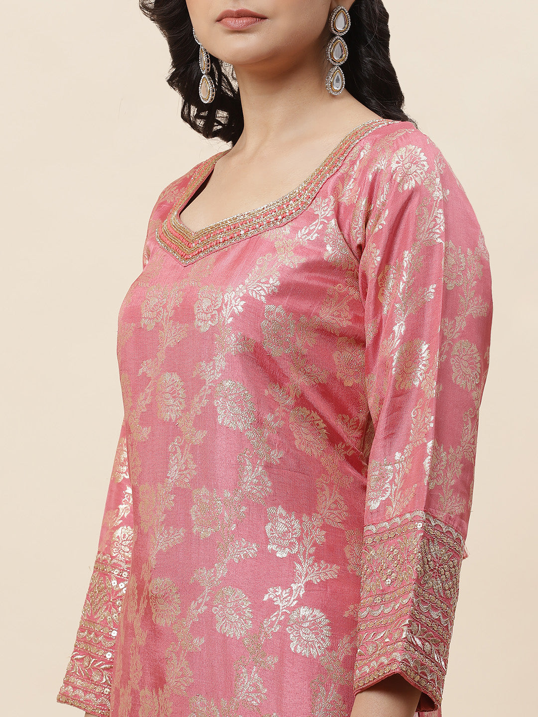 Floral Woven Handloom Kurta With Pants &amp; Dupatta
