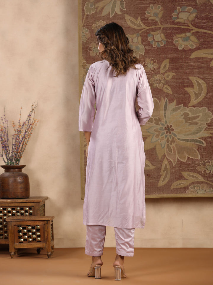 Neck Embroidered Chanderi Kurta With Pants &amp; Dupatta