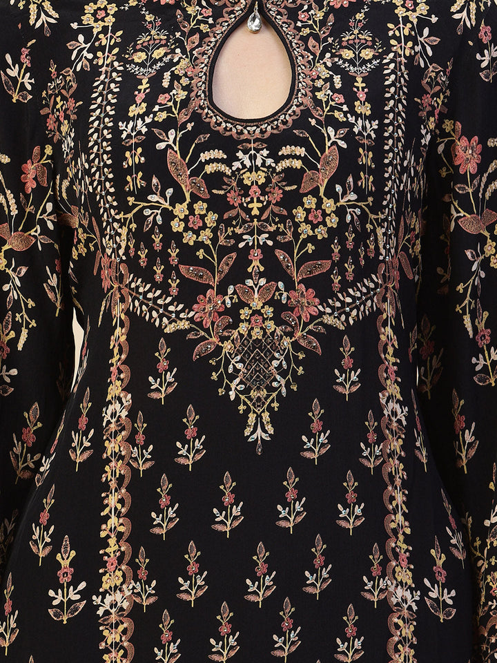 Digital Printed Crepe Kurti With Sharara &amp; Dupatta