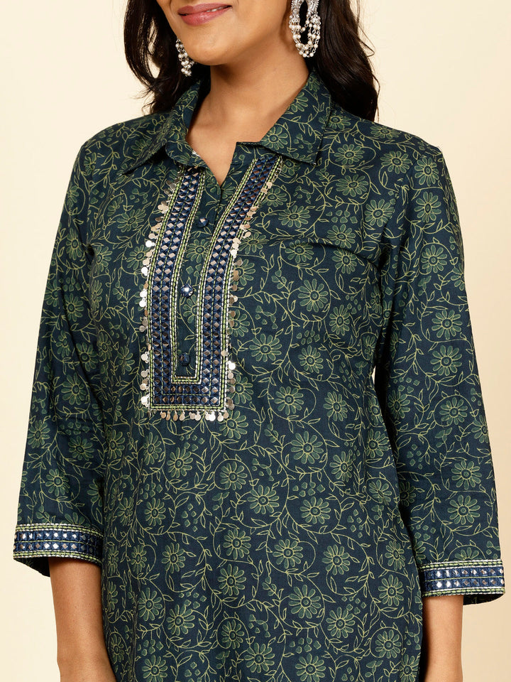 Floral Printed Cotton Kurta With Pants