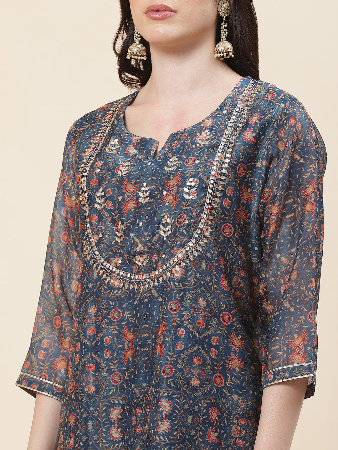 Printed Chanderi Kurta With Pants