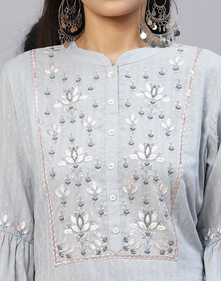 Yoke Embroidered Kurti Pant Set