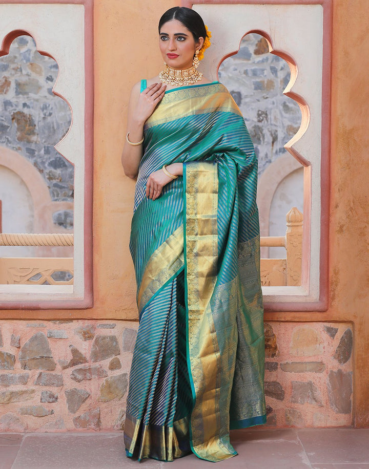 Handloom Silk Saree With Stripe Zari Border