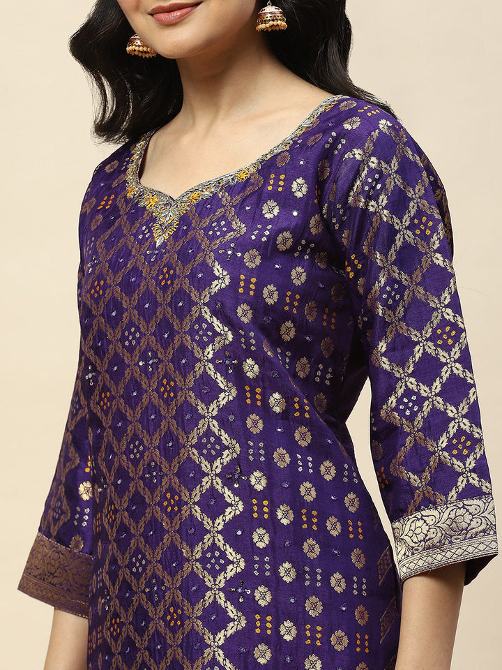 Woven Banarasi Kurta With Pants &amp; Dupatta