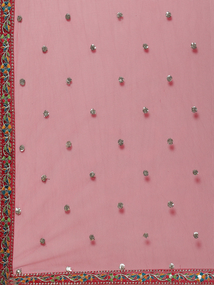 Sequin Embroidered Georgette Peplum Choli With Lehenga &amp; Dupatta