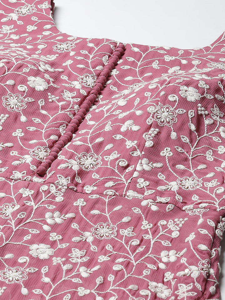Embroidered Georgette Kurta With Palazzo &amp; Dupatta